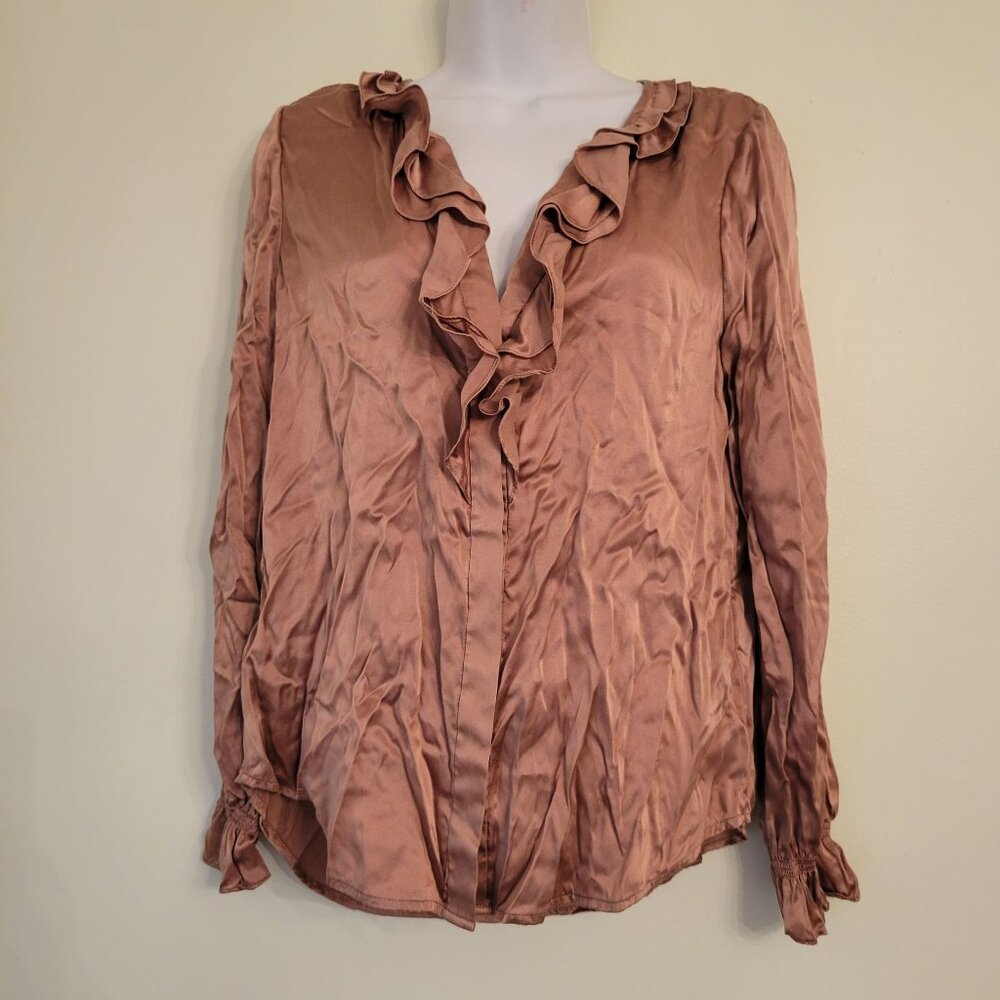 Joie Mauve Ruffle Front Silk Blouse S Preppy Twee Career Office Academia Busines